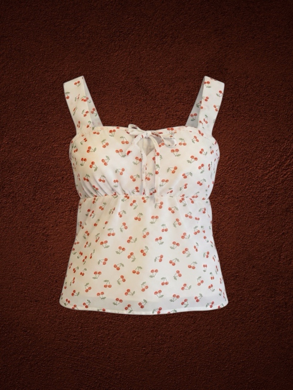 White Cherry-Print Tie-Front Camisole